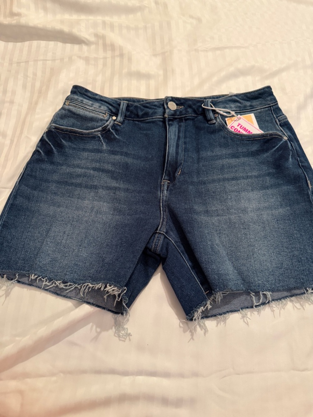 Risen Women's Dark Blue Frayed Hem Denim Shorts